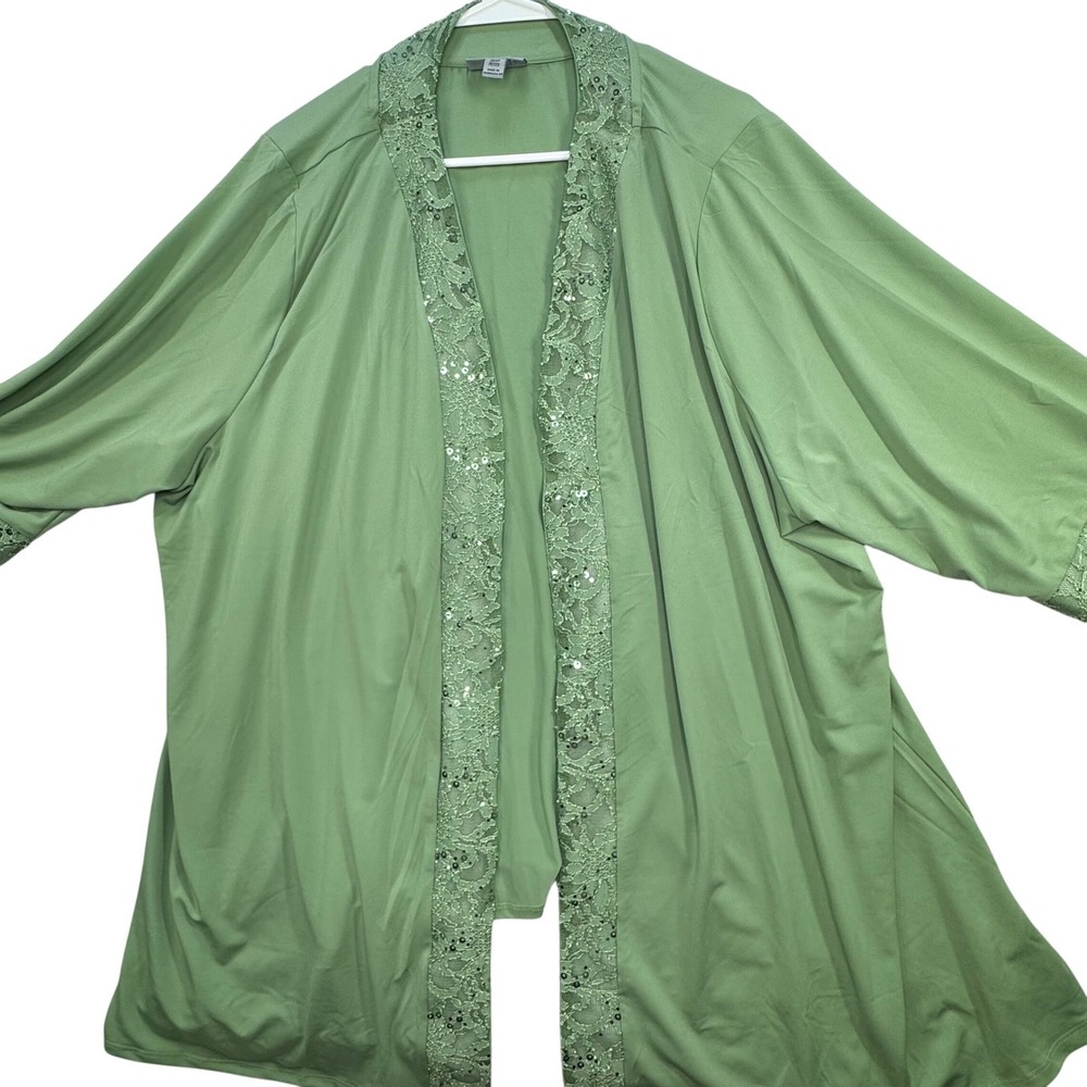 New Catherines Cardigan Women‎ 26W P Sage Green Sequin Lace Open Front Kimono